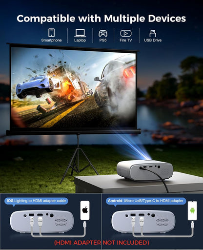 Experience Stunning 1080P HD Projection Anywhere with the 2024 Upgraded Mini Projector - Portable, Lightweight, and Compatible with All Your Devices!
