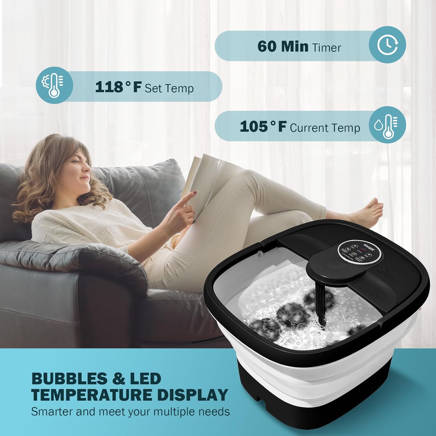 Indulge in Ultimate Relaxation with the Collapsible Electric Foot Spa - Heat, Bubbles, and Shiatsu Massage for Stress Relief