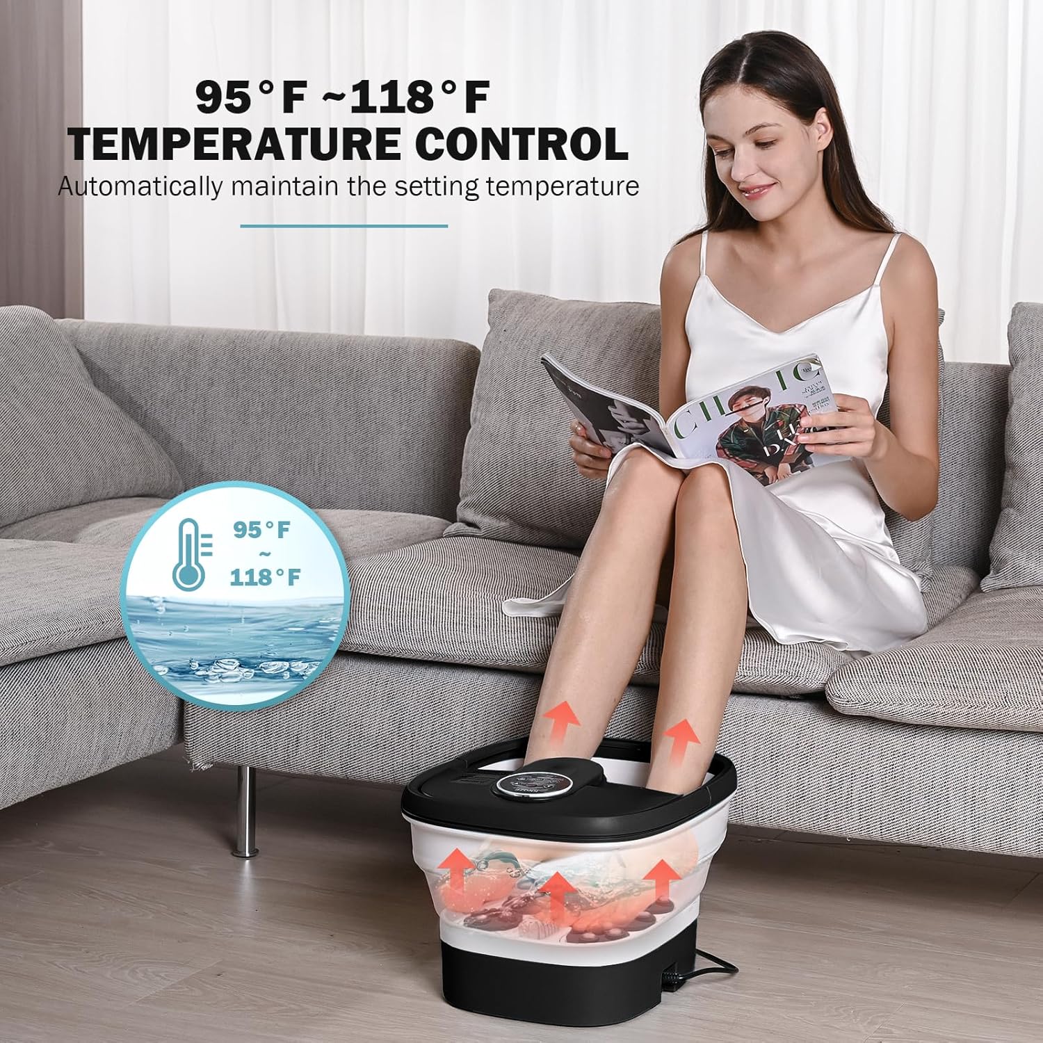 Indulge in Ultimate Relaxation with the Collapsible Electric Foot Spa - Heat, Bubbles, and Shiatsu Massage for Stress Relief