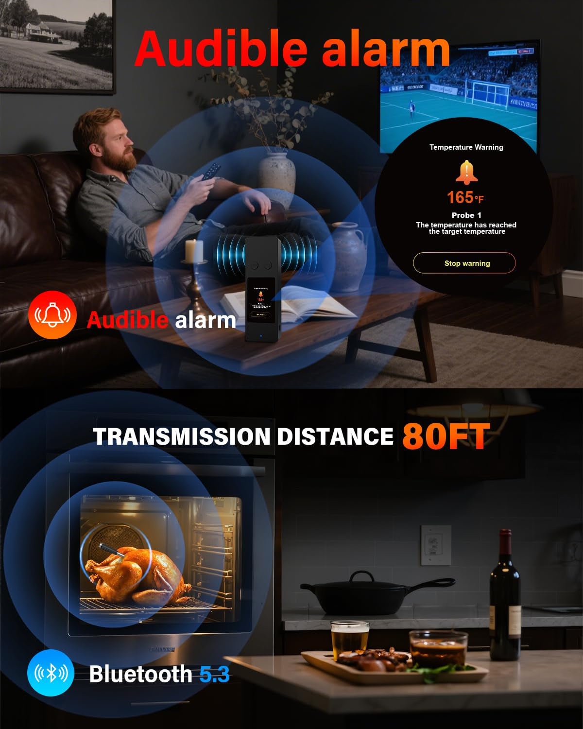 Revolutionize Your Cooking with the Bluetooth Wireless Meat Thermometer - Touch Screen, Dual Probes, 800Ft Range & Rechargeable Base for Perfect BBQ and Smoker Results