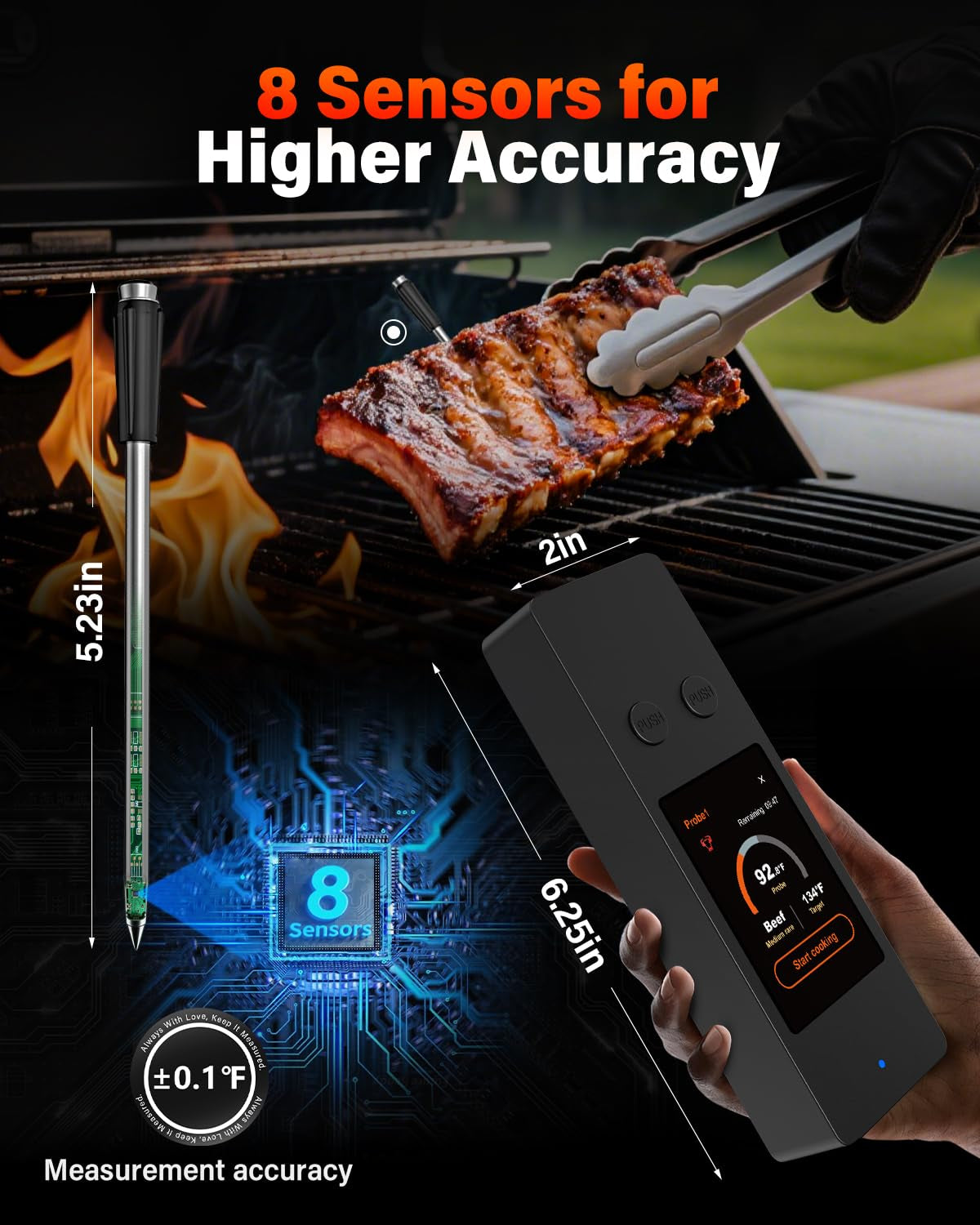 Revolutionize Your Cooking with the Bluetooth Wireless Meat Thermometer - Touch Screen, Dual Probes, 800Ft Range & Rechargeable Base for Perfect BBQ and Smoker Results