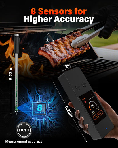 Revolutionize Your Cooking with the Bluetooth Wireless Meat Thermometer - Touch Screen, Dual Probes, 800Ft Range & Rechargeable Base for Perfect BBQ and Smoker Results